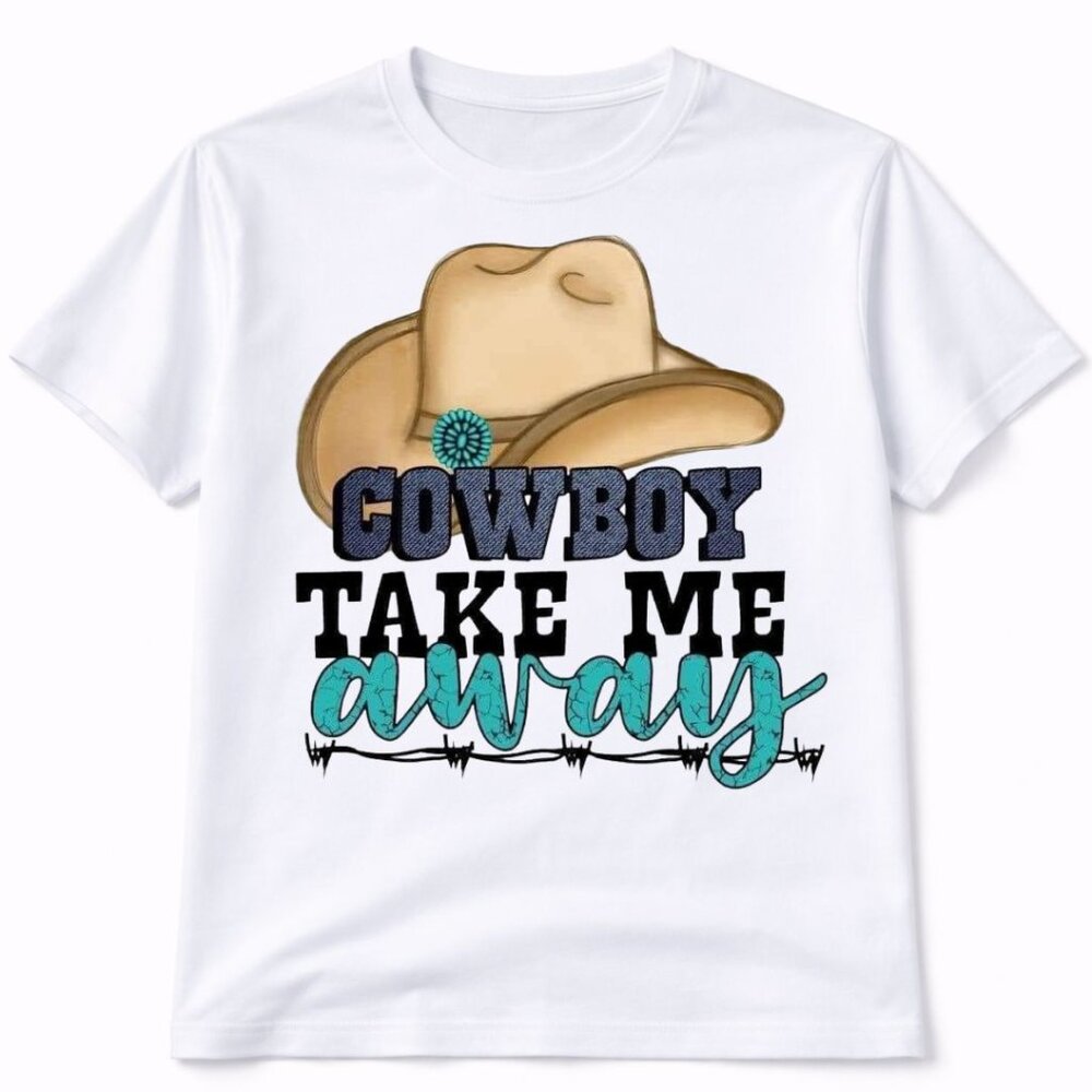 Cowboy Take Me Away Graphic T Shirt Trendy Boutique Style Tee Womens White Gifts